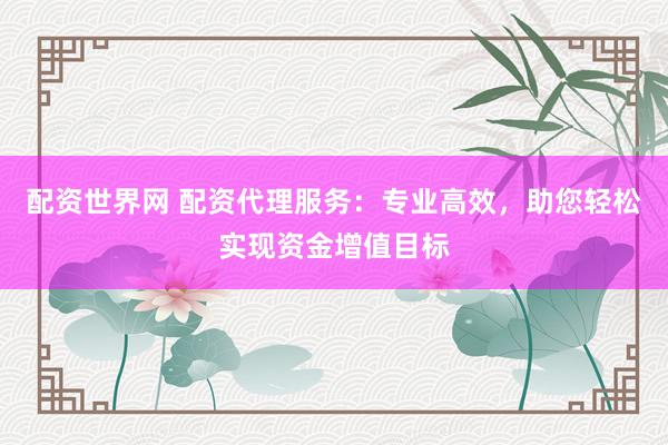 配资世界网 配资代理服务：专业高效，助您轻松实现资金增值目标