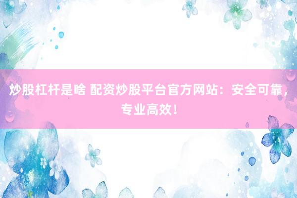 炒股杠杆是啥 配资炒股平台官方网站：安全可靠，专业高效！