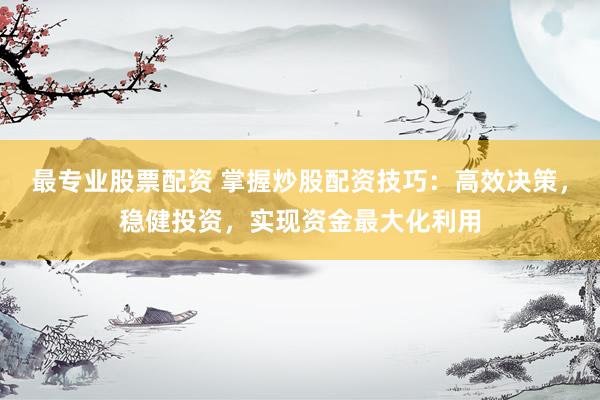 最专业股票配资 掌握炒股配资技巧：高效决策，稳健投资，实现资金最大化利用