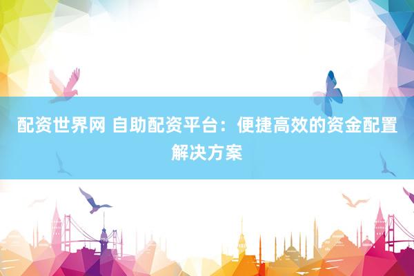 配资世界网 自助配资平台：便捷高效的资金配置解决方案