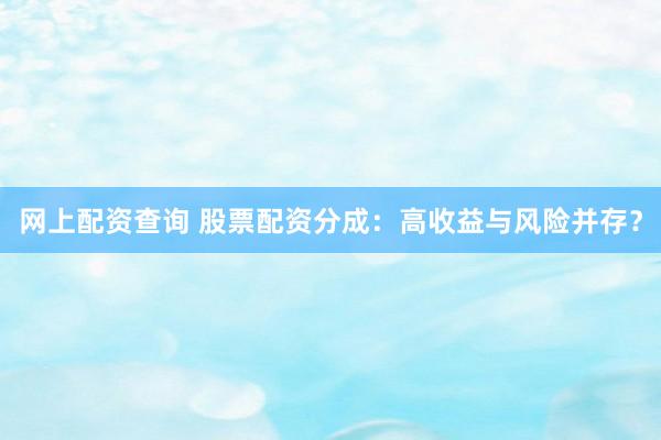 网上配资查询 股票配资分成：高收益与风险并存？