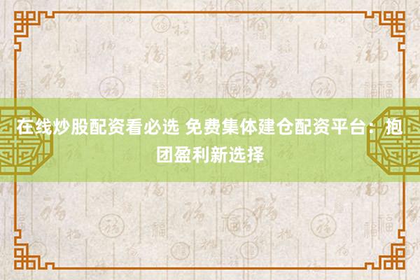 在线炒股配资看必选 免费集体建仓配资平台:抱团盈利新选择