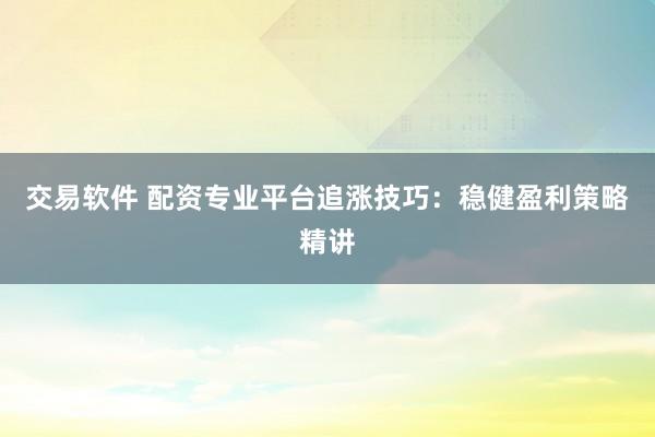 交易软件 配资专业平台追涨技巧:稳健盈利策略精讲