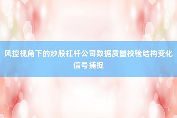 风控视角下的炒股杠杆公司数据质量校验结构变化信号捕捉