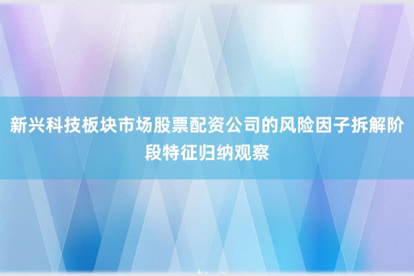 新兴科技板块市场股票配资公司的风险因子拆解阶段特征归纳观察