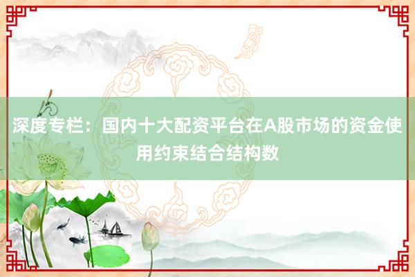 深度专栏:国内十大配资平台在A股市场的资金使用约束结合结构数