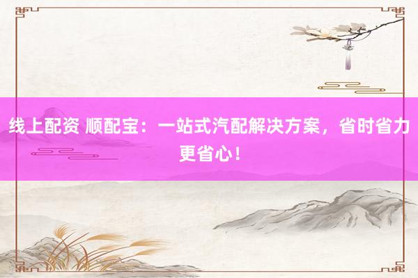 线上配资 顺配宝：一站式汽配解决方案，省时省力更省心！